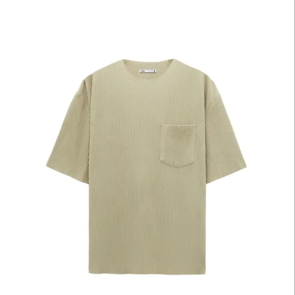 ZARA- PLEATED OVERSIZE T-SHIRT- MINK BEIGE SIZE S 8288/482/706